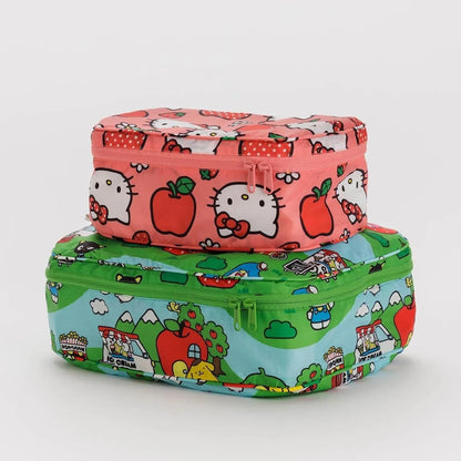 2pcs Hellokitty Strawberry Pattern Cute Cartoon Kawaii Lightweight Travel Bag Outdoor Travel Clothing Home Storage Bag