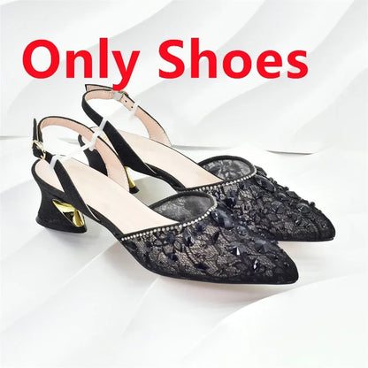 New Arrival African Wedding Shoes and Bag Set with Rhinestone Italian Design Shoes with Matching Bags Nigerian Lady Party Pumps
