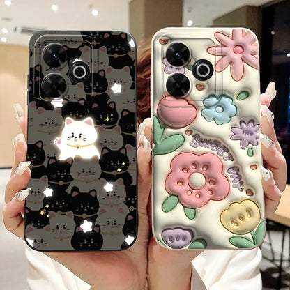 Casing For Redmi 13 Case 13 5G Cute Cat Fashion Luxury Flowers Silicone Shockproof Back Cover For Redmi 13 5G Phone Case Bumper