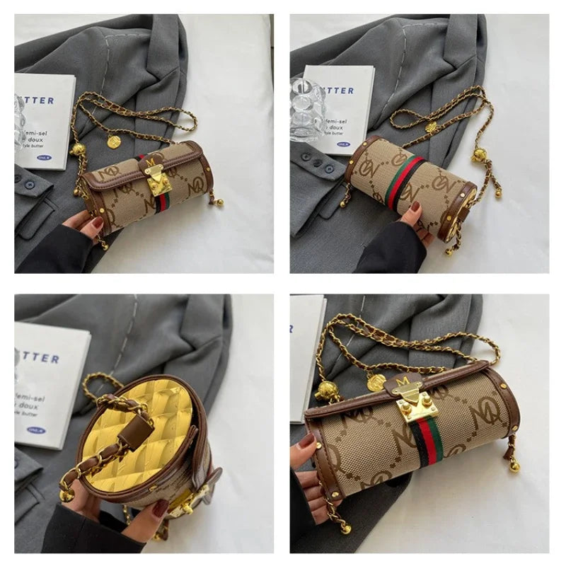 Light luxury brand-name high-end designer bag female 2025 new spring and summer niche shoulder bag messenger bag cylinder bag