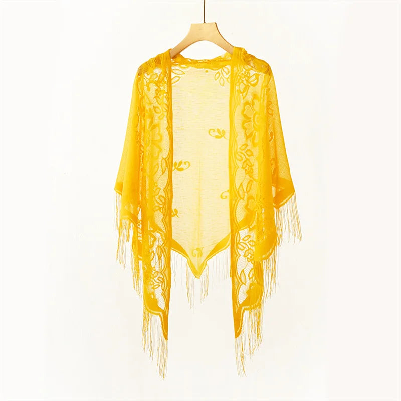 New Embroidery Lace Scarf Shawl Floral Triangular Veil Shawl For Women Party Scarf Wedding Poncho Stoles Ladies Headband Wraps