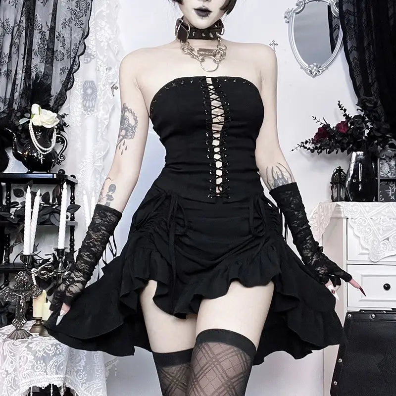 Gothic Mini Skirts Black High Waist Women Skirt 2026 New Y2k Style Harajuku Punk Goth Dark Grunge Streetwear Female Clothes