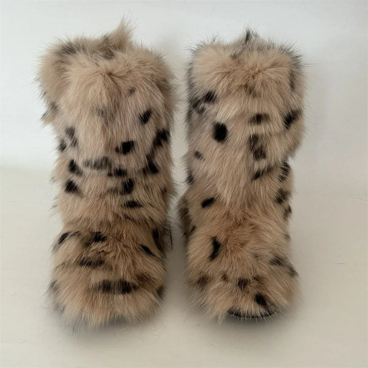 Winter Shoe Women's Winter Fluffy Real Fox Fur Boots Woman Plush Warm Snow Boots Luxury Footwear Girls' Furry Fur Bottes Fashion
