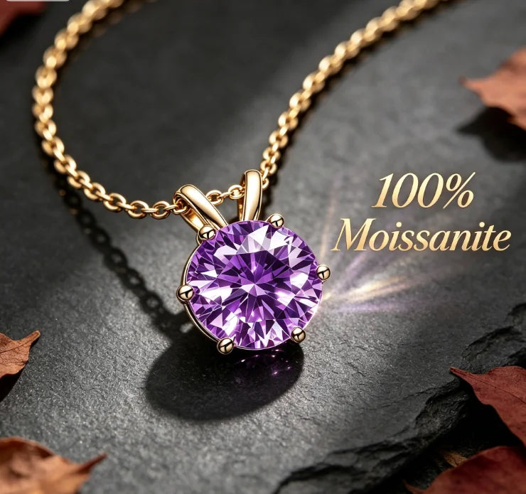 Purple women's moissanite necklace, simple and luxurious, classic six claw pendant, collarbone chain accessory, hot selling item