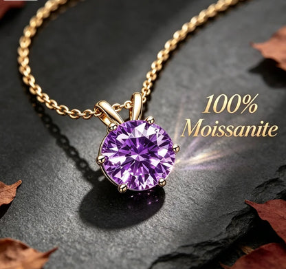 Purple women's moissanite necklace, simple and luxurious, classic six claw pendant, collarbone chain accessory, hot selling item