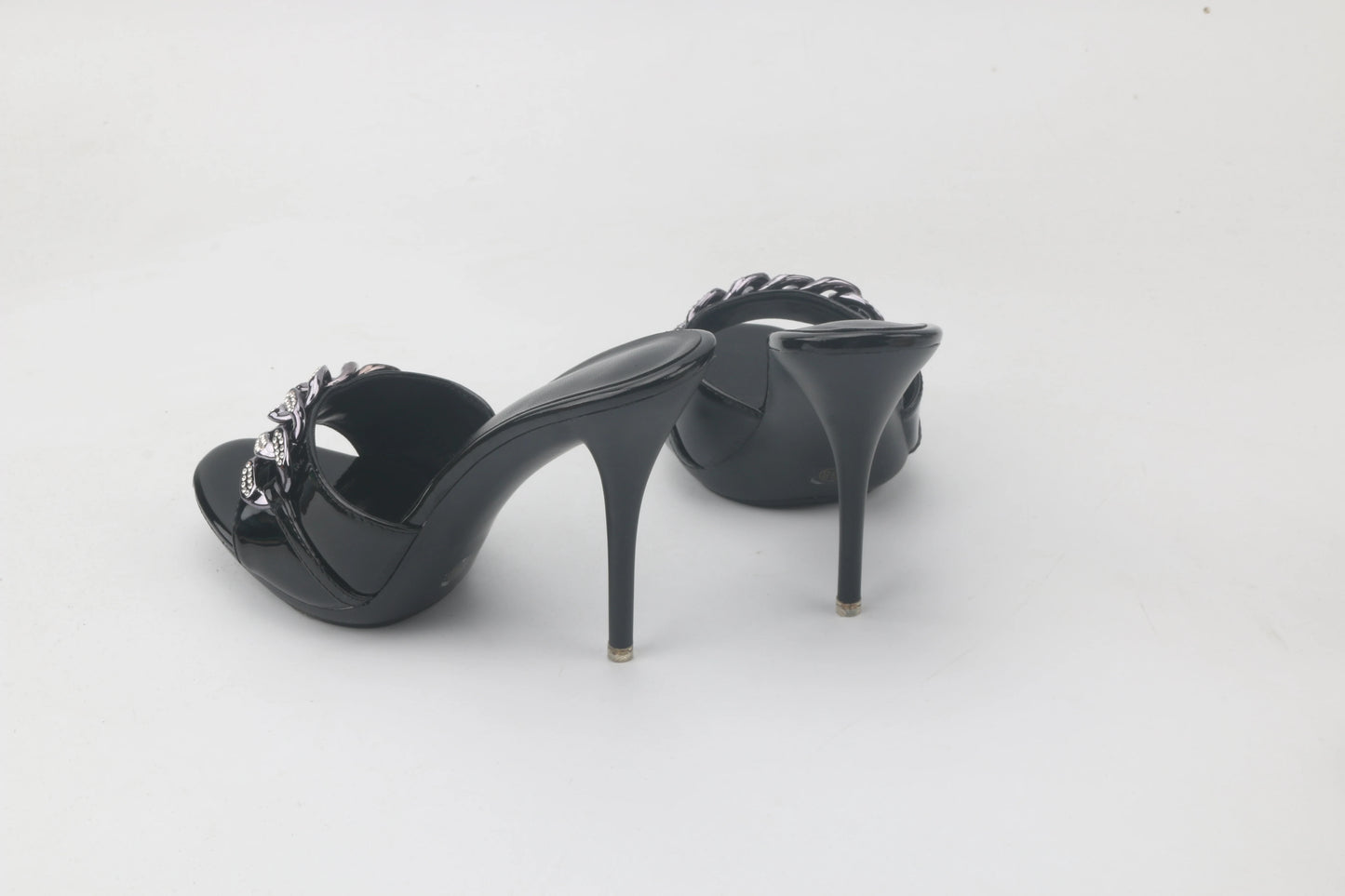 Female Summer High Heels Sexy Open Toes Slippers Luxury Rhinestone Party Dress Shoes Black Slides Sandals Women Mules Plus Size