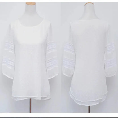 Womens Tops Fashion  Blouse Half Sleeve Chiffon Shirts Lace Stitching