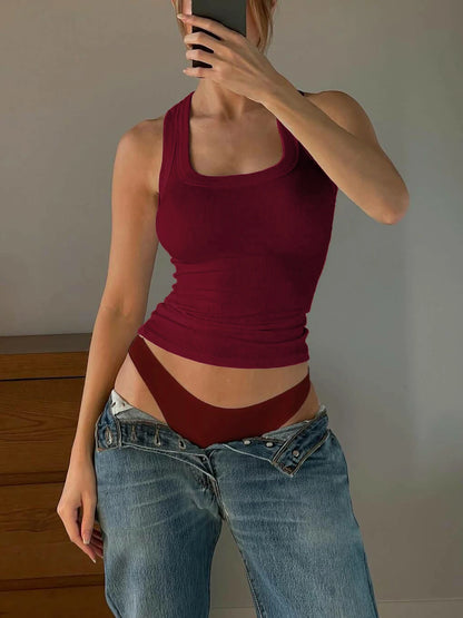 Dulzura Square Collar Sleeveless Slim Ribbed Tank Top Women'S Solid Sexy Casual Top Party Club Street Summer Clothes Wholesale