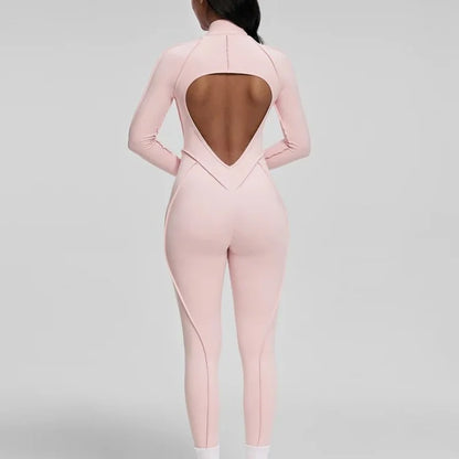 FUBEIKE Women's Yoga Set Fashion Sexy Slim Fit Long Sleeve Zipper Sports Gym Workout Legging Bodysuits Outdoor Activewear