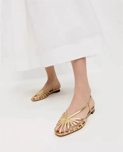 Women Plus Size Flat Gladiator Sandals Summer Sexy Luxury Gold Narrow Band Hollow Out Designer Brand Party Dress Shoes Sandalias