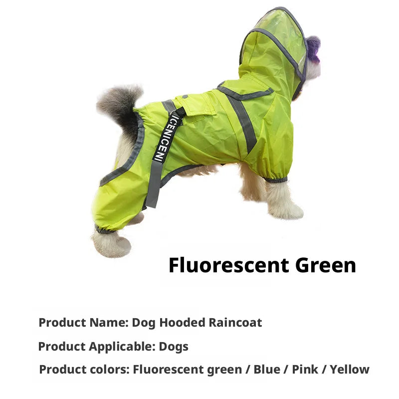Reflective Dog Raincoat with Clear Hood, Waterproof 4-Legged Pet Rain Jacket for Small Medium Dogs