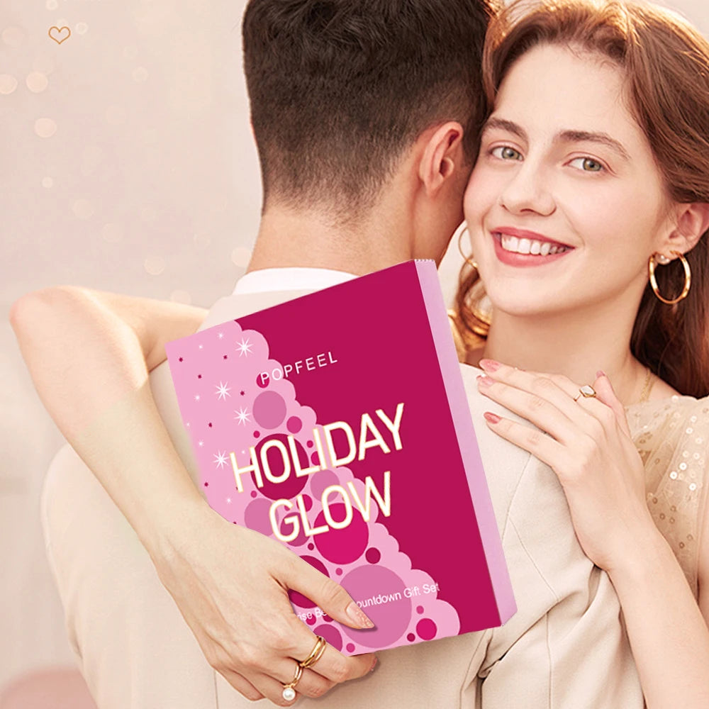 POPFEEL 24 Day Holiday Glow Advent Calendar, Complete Makeup Set with Skincare, Brushes & Cosmetics, 24 Surprise Beauty Gift Box