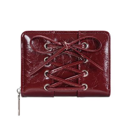 Simple Korean Style Bow Wallet Ultra Thin Short Clutch Card Bag Multi-function Zipper PU Leather Card Holder Travel Coin Purse