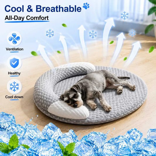 Summer Ice Silk Cooling Dog Bed Oval Breathable Heat Dissipation Cat Mat Pet Nest Cooling Pad for Small Medium Large Dogs Cats