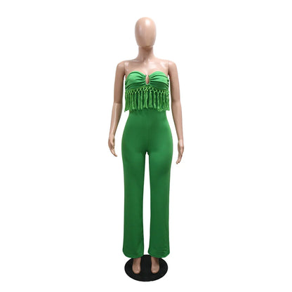 HBLL Sexy Women Fringe Jumpsuits One Piece Outfits Women Summer Bodycon Jumpsuit Strapless Sleeveless Female Streetwear Overalls