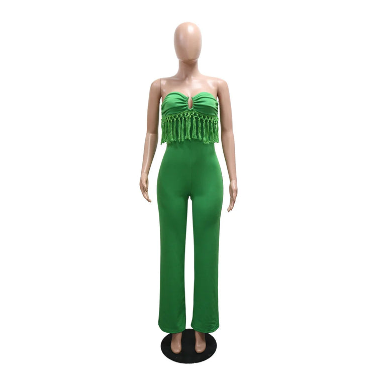 HBLL Sexy Women Fringe Jumpsuits One Piece Outfits Women Summer Bodycon Jumpsuit Strapless Sleeveless Female Streetwear Overalls