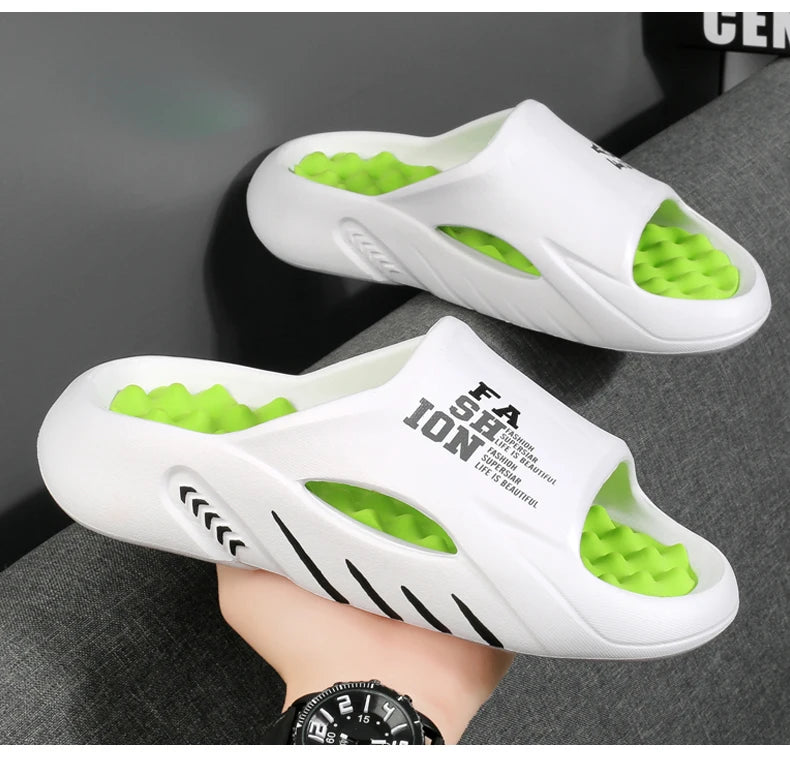 Men's Massage Slides Ultra Soft Cloud Slippers Thick Sole Non-slip Indoor Outdoor Sandals Casual Beach Flip Flops Big Size 48 49