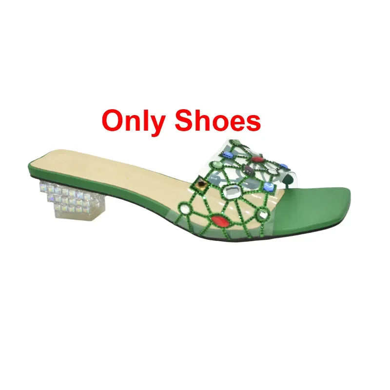 New Arrival Open Toe Shoes Clear Heels for Women Transparent Rhinstone Wedding Shoes Bride Women Shoe and Bag Set with Diamonds