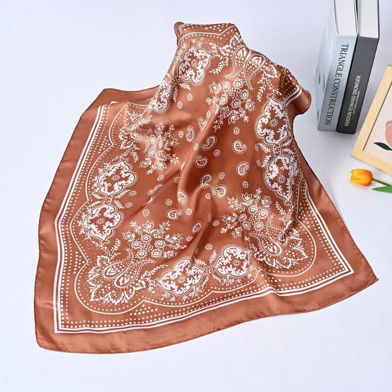 Versatile Women Professional Neck Scarf 70cm Black Paisley Printed Hip Hop Bandana Square Scarf Headwear Hairwrap