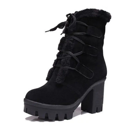 Winter Warm Girls Boots Fashion Lace Up Platform High Heels Women Ankle Boots Cosplay Casaul Party Fur Warm Women Boots Shoes 43