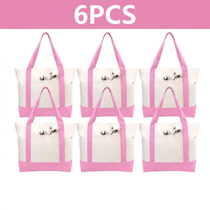 1/3/6PCS Heavy Duty Canvas Tote Bag with Front Pocket Blank DIY Reusable Grocery Shoulder Bag for Women Office School Beach