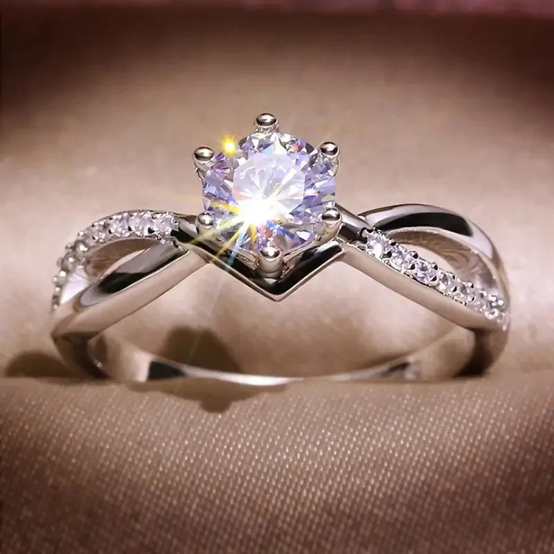 925 Sterling Silver Trendy 6 Claws Zirconia Stone Rings for Women Fashion Proposal Band Accessories Gorgeous Bridal Jewelry Gift