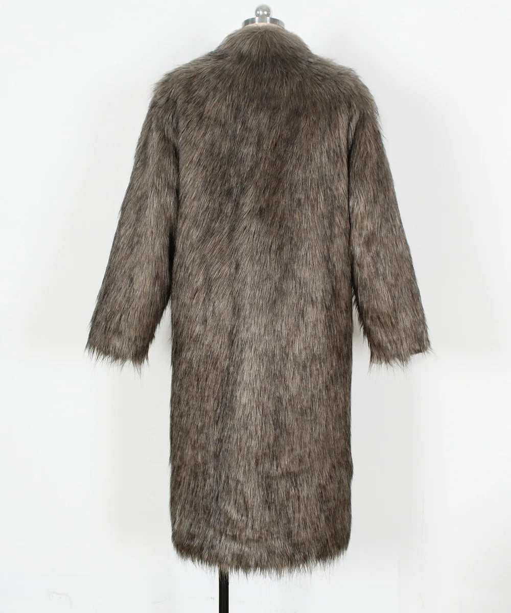 2026 Winter Stand Collar Faux Fur Long Coat Women Elegant Long Sleeve Fluffy Plush Jacket Lady Casual Thick Warm Furry Outwear