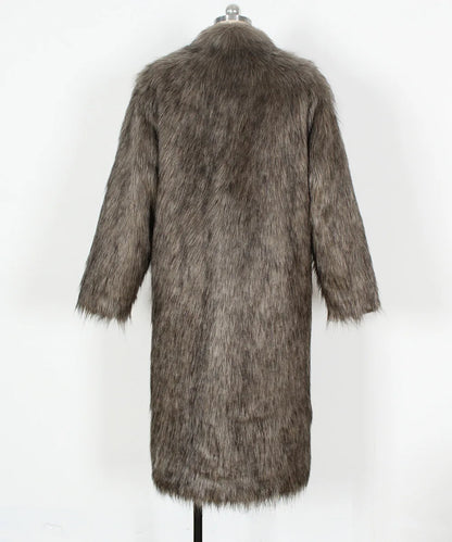 2026 Winter Stand Collar Faux Fur Long Coat Women Elegant Long Sleeve Fluffy Plush Jacket Lady Casual Thick Warm Furry Outwear