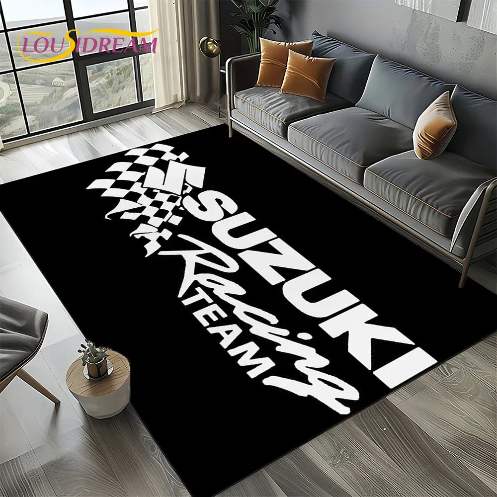 2025 Racing Car S-SUZUKI Logo Motorcycle Carpet Rug for Bedroom Living Room Home Sofa Decoration,kids Play Decor Floor Mat Gift