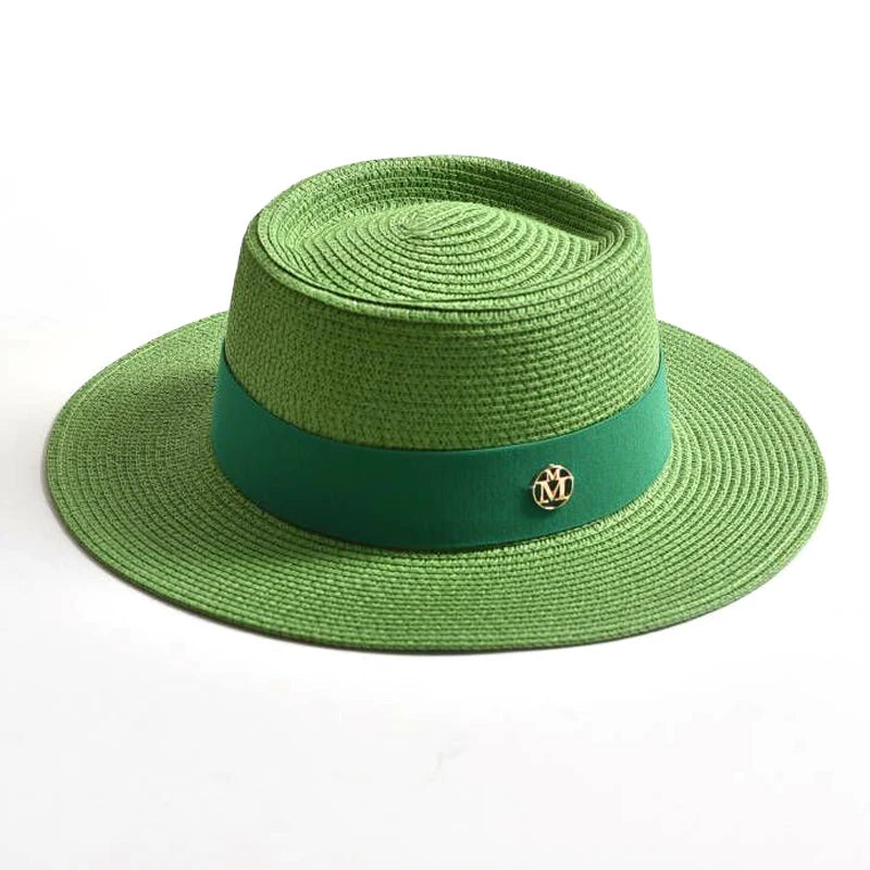 New Summer Straw Sun Hats for Women Ladies Fashion Flat Brim Ribbon Beach Hat Travel Dress Cap Chapeau Femme