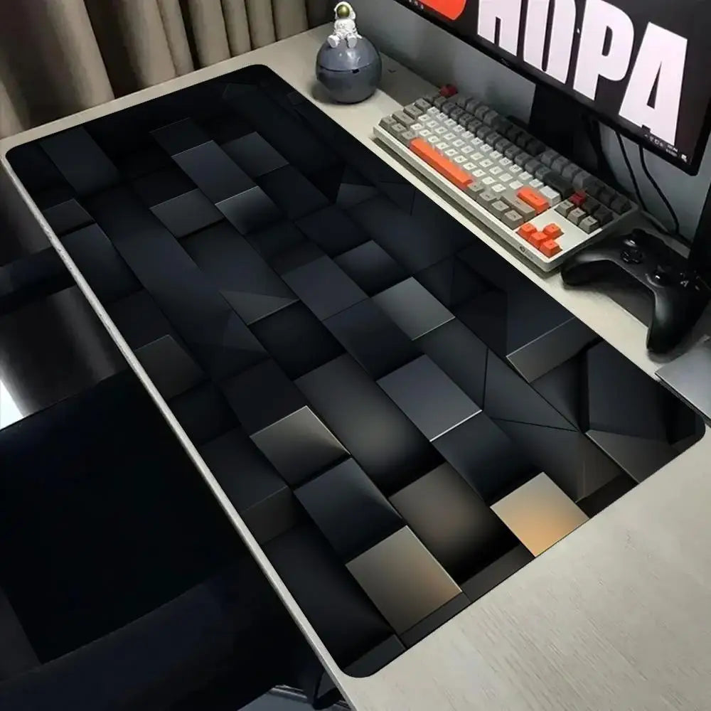 Black Gray Geometric Square Large  Gaming Mouse Pad Non-Slip Base Rubber Extended E-sports Keyboard Desk Mat Mousepad Anti-Slip