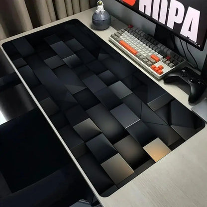 Black Gray Geometric Square Large  Gaming Mouse Pad Non-Slip Base Rubber Extended E-sports Keyboard Desk Mat Mousepad Anti-Slip