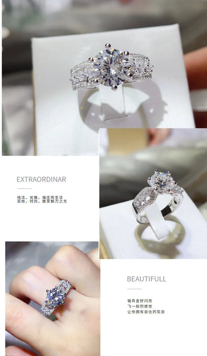 Luxury white gold solid platinum PT950 3 carat D color moissanite pigeon egg women's ring Seiko diamond ring