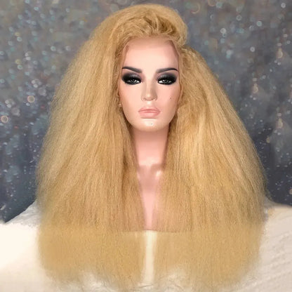Transparent Lace 613 Blonde Kinky Yaki Straight Lace Front Wig For Women Glueless Pre Plucked Cosplay Daily Wear Fiber