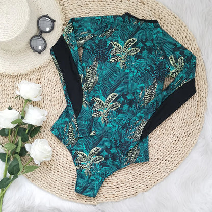 2026 Surfing Sport Swimsuit Long Sleeves Women One Piece Swimsuit  Swimwear Solid Monokini Bathing Suit Tropical Bodysuit Female