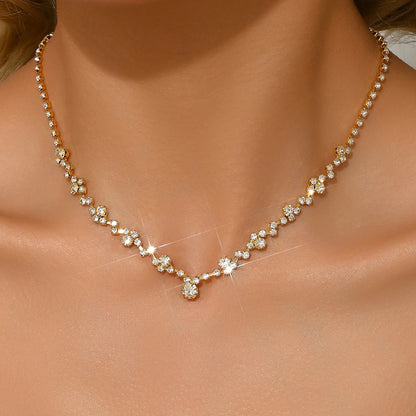 Simple and Exquisite Full Diamond Necklace Jewelry Hot Selling Necklace Full Diamond Collarbone Dinner Dress Light Luxury Elegan