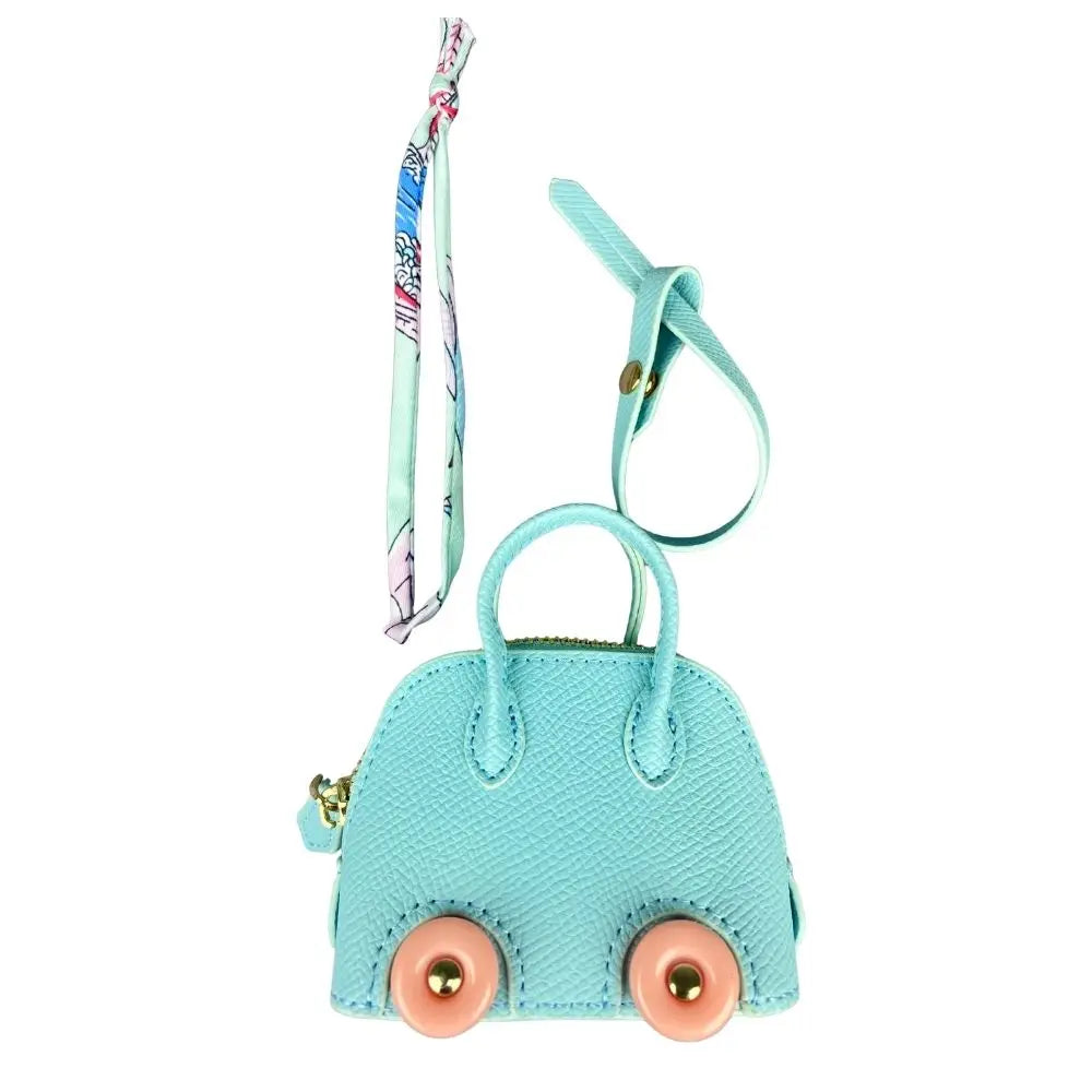 Leather Mini Bag Charm With Cute Wheels - Earphones & Lipstick Pouch with Dual Straps-PU Leather-Ideal For Bag Accessory