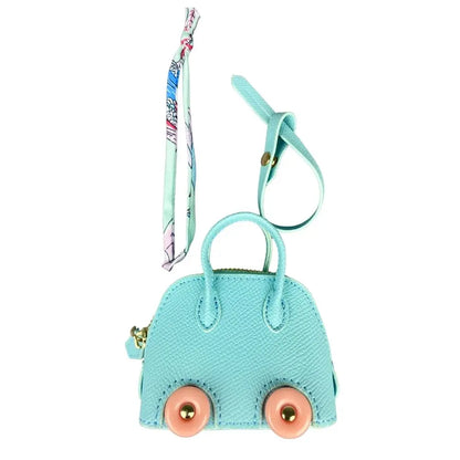 Leather Mini Bag Charm With Cute Wheels - Earphones & Lipstick Pouch with Dual Straps-PU Leather-Ideal For Bag Accessory