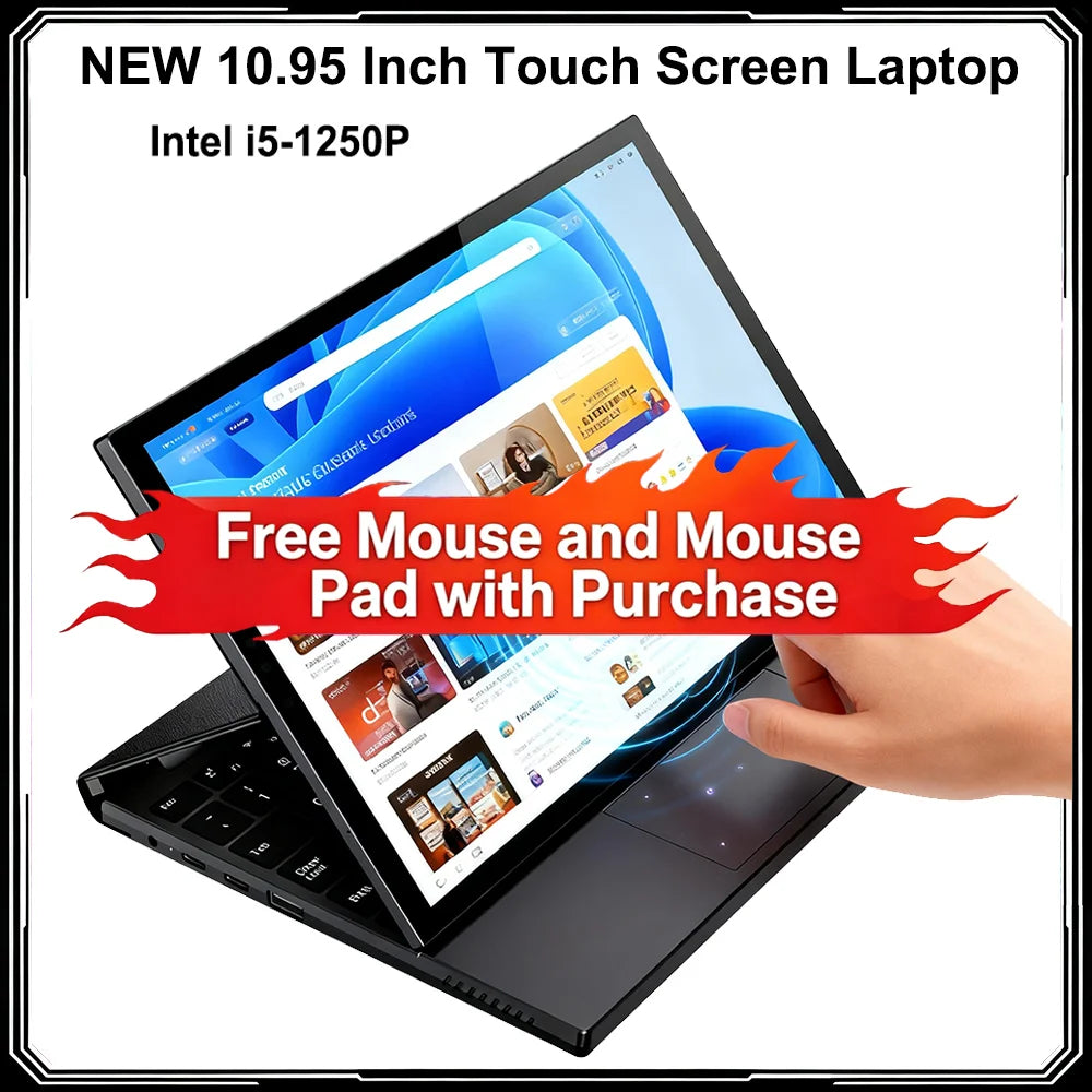 10.95 Inch Touch Screen Laptop Intel I5-1250P DDR4 32GB SSD 2TB Face Recognition Portable Mini Tablet Notebook Windows 11 WiFi6