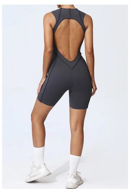 Women's Sports Jumpsuit Kit Yoga Fitness Bodysuit Hip-lifting Open Back Tight High Elasticity Outdoors Gym Workout Sexy Clothes