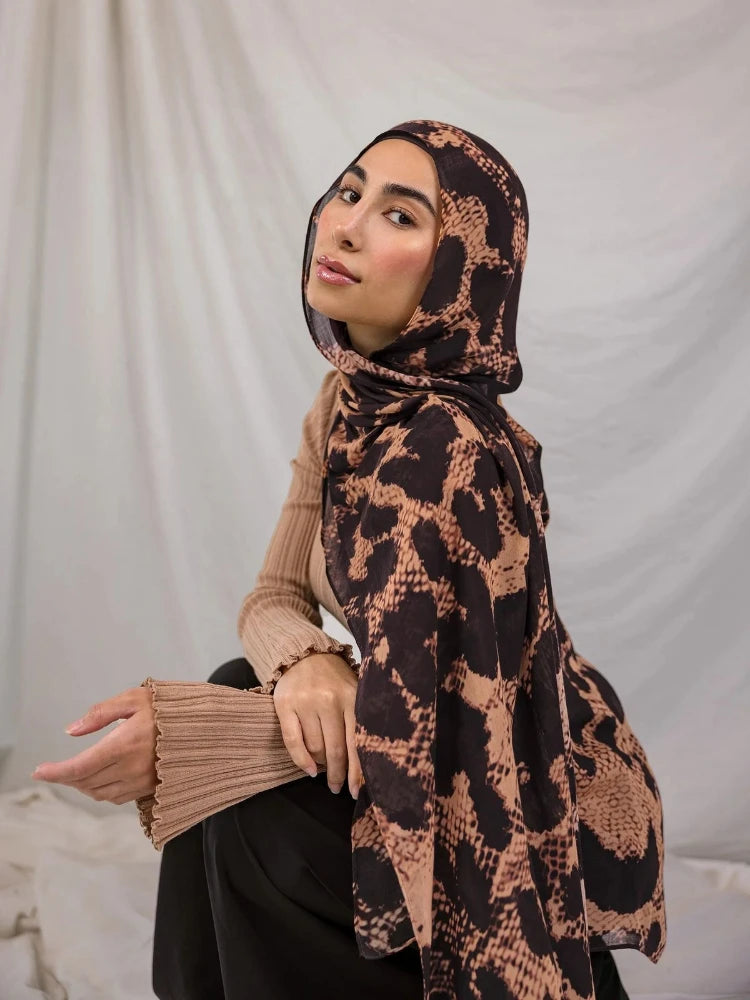 New Double-sided Print Modal Hijab Scarf Watercolor Leopard Prairie Hide Print Hijabs for Women Muslim Fashion Turbans for Women