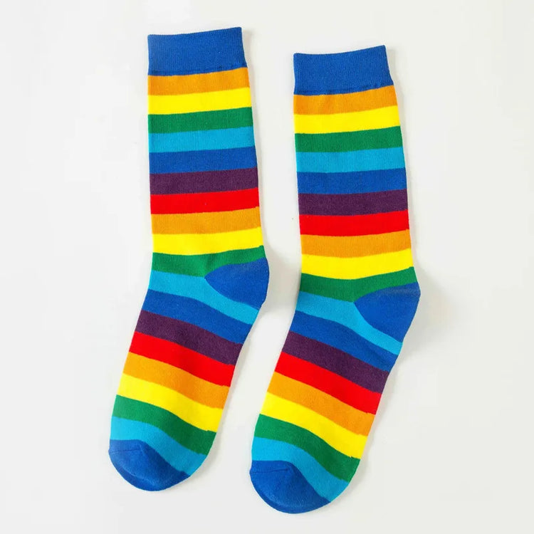 Rainbow Striped Socks Colorful Fashion Women Middle Tube Long Socks Trendy Candy Colors Breathable Cotton Casual Sport Socks New