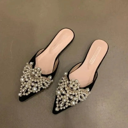 New Women's Shoes Exquisite Imitation Pearl Mueller Slippers for Woman Elegant French Casual Shoes Designer Shoes Zapatos Mujer