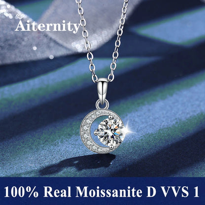 Silver 925 6 Prong Moissanite Pendant Necklace for Women Trendy Design D Color VVS Pass Diamond Testing Jewelry with Box GRA