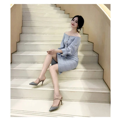 Heeled Sandals Summer Luxury Brand Rivets Women Slippers Fashion Leather Slingbacks Heels Slippers Designer Party Prom Shoes