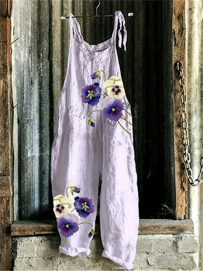 New Women's Sling Bodysuit Pants Sleeveless Floral Printed Wide Leg Pants Casual Outdoor Loose Backless Comfortable Breathable