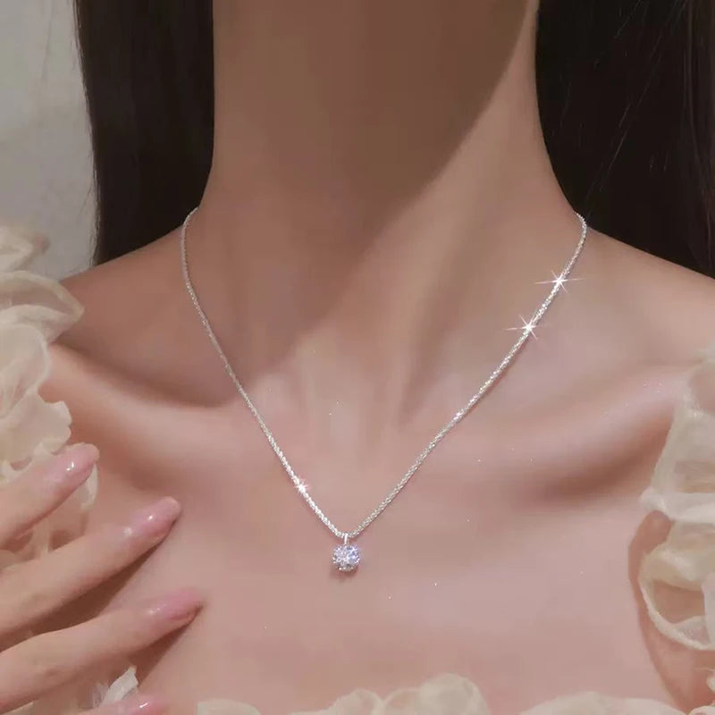 GRA Moissanite 6 Prong Crown Pendant Necklace Real S925 Sterling Silver Sparkling Cauliflower Chain for Women Fine Jewelry