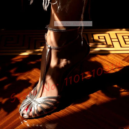 T-strap Cage High Heels Sandals Women Design Feminine Elegant Ankle Strap Shoes 2023 Ladies Luxury Narrow Band Sexy Work Sandals