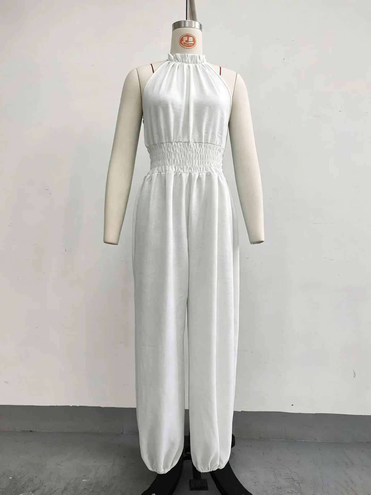 Summer Sexy Halter Sleeveless Pleated Jumpsuit Women Fashion Solid Elastic Waisted Wide Leg Jumpsuit Casual Loose Rompers Street