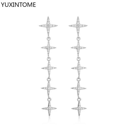 925 Sterling Silver Needle Long Chain Stud Earrings For Women Exquisite Zircon Geometric Tassel Pendant Earrings Luxury Jewelry